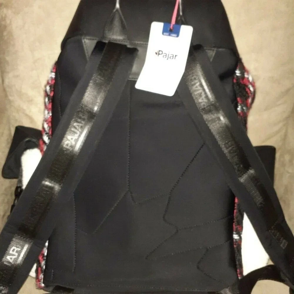 PAJAR-Logan Leather/Knit Luxury Special Force Sport Backpack-Black Plaid Mix-NWT